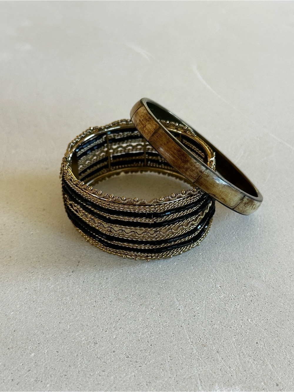 bebe Black and Gold Mixed-Metal Bangle Duo
